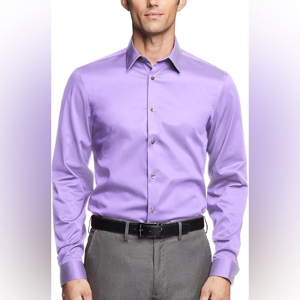 Calvin Klein Slim Fit Non Iron Purple Stripe Button Down Shirt Size 16.5